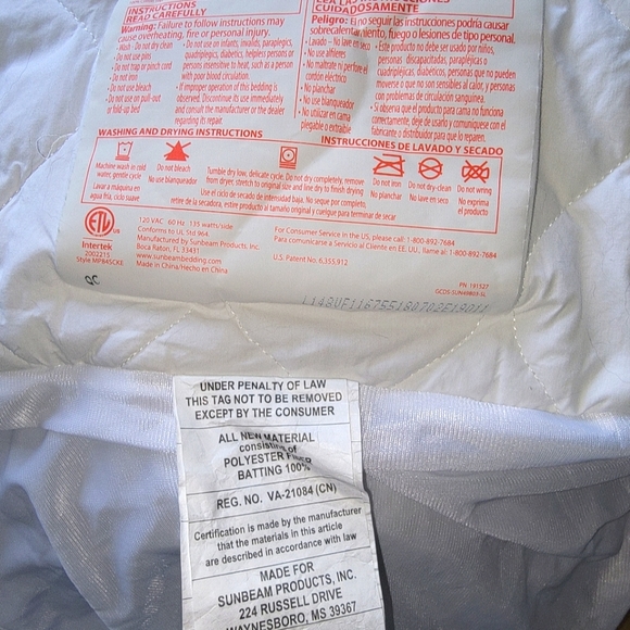 Sunbeam | Bedding | California King Heated Mattress Pad | Poshmark